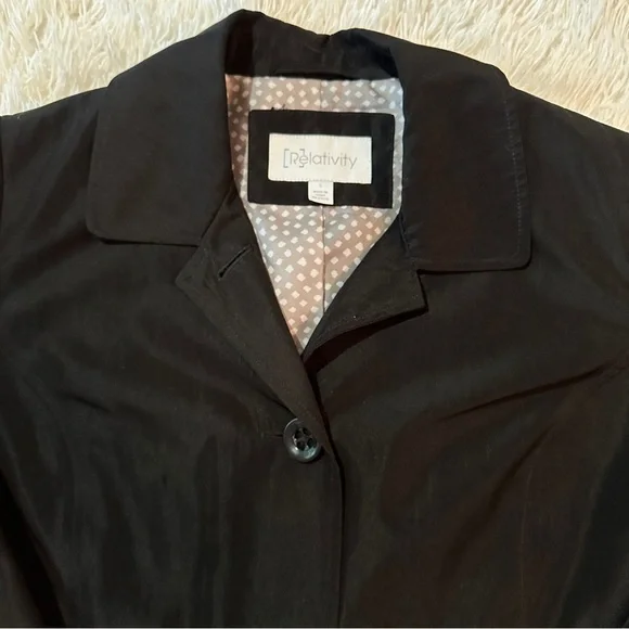 Relativity Black Button Front Trench Coat Size Large - Picture 9 of 16